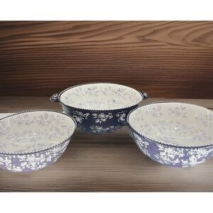 NEW 3 Temptations By Tara Purple Floral Lace 2-3-4 Qt Bowls Handled Serving MINT